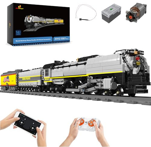JMBricklayer Blocs de construction de train RC pour adultes, télécommande UP844, locomotive à vapeur UP844 avec lumières, ensemble de construction de train miniature, jouet de train de loisirs, jouets