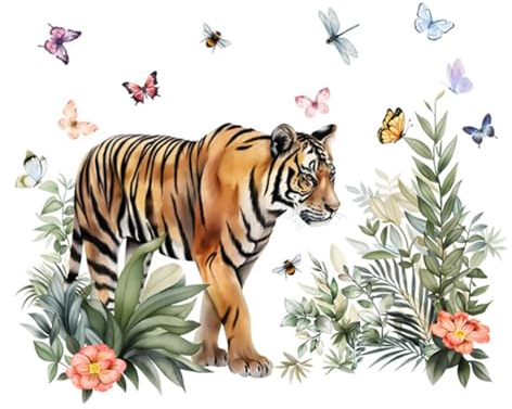 ycezw Tiger Wandtattoo – Dschungel-Tiger-Tier-Wandkunst-Aufkleber, Tiger-Dekoration, Wandkunst-Aufkleber für Wohnzimmer, Spielzimmer, Kinderzimmer