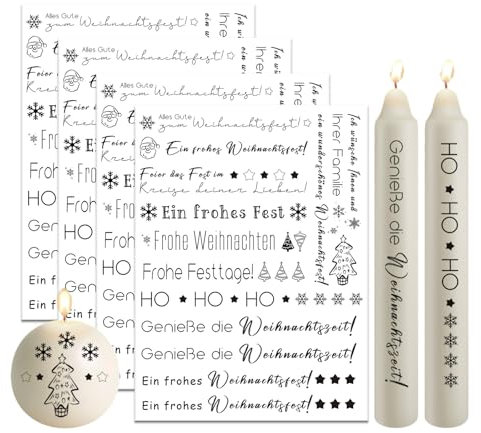 Bolosa 4 Stück Kerzentattoos Weihnachten, Rub on Sticker Tattoo 19x14cm, Kerzen Tattoo, Kerzenfolie, Deko Kerzen für Merry Christmas(2)