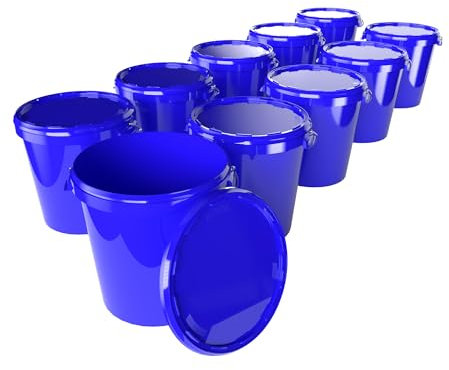 10 Eimer mit Deckel 30 Liter Made in Germany - lebensmittelecht, stabil, luftdicht - Vorratseimer für Aufbewahrung von Lebensmittel, Büromaterial, Kinderzimmer, Haushalt, Werkstatt, Gastronomie Blau