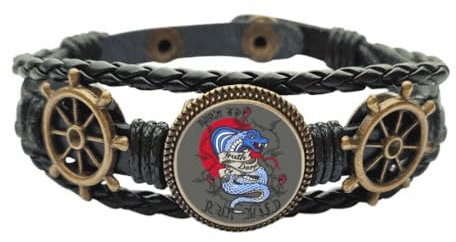 Lederarmband mit Tierbeißschlange, geflochtenes Ozeanarmband, M, Metall