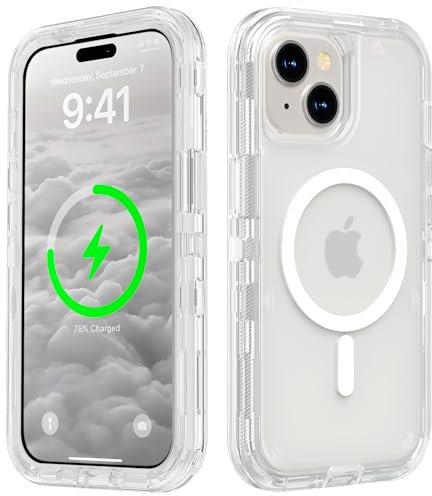 Follaroma for iPhone 15 Case, Compatible with MagSafe, Dual Layer Transparent Magnetic Phone Cases, Heavy Duty Shockproof and Anti-Drop Protective Cover for iPhone 15, 6.1'', Clear