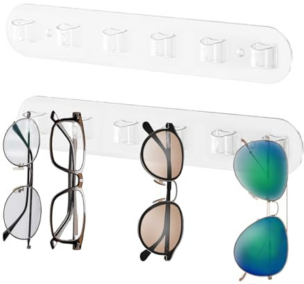 FloralGrace 1 Stück Acryl Brillenhalter Wand, Sonnenbrillen Aufbewahrung, Brillenständer für Mehrere Brillen,Brillenregal für Wandmontage, Brillen Organizer mit 6 Fächern