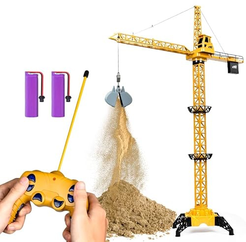 DIY Alloy Hook 4 Channel RC Tower Crane for Kids - 50.4 Inches Remote Control Crane Toy with 2 Batteries, Rotating Lift Construction Vehicles with LED Lights, Excavator Toy for Ages 4,5,6,7,8 Boys