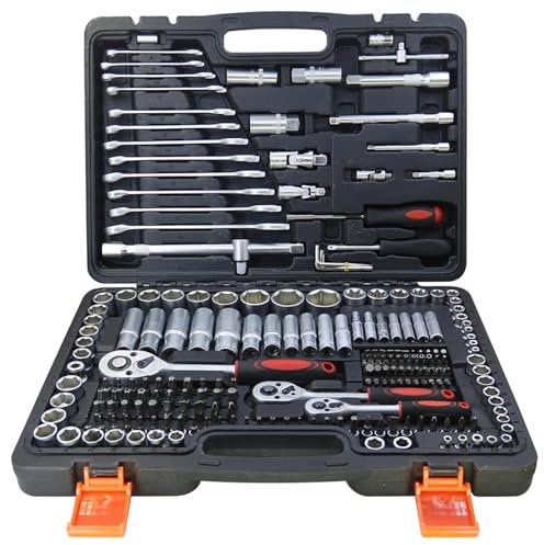 Anttyscar 216PCS Socket Set - 1/2, 1/4, 3/8 Professional Toolbox, 24 Tooth Ratchet Repair Tools, Socket and Spanner Set, Quick Release Reversible Ratchet for Auto Repairing and Household