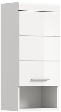 furnling Hängeschrank Scott, weiß Hochglanz, 1 offenes Fach, 1 Tür, 2 Fächer, Badschrank mit verstellbarem Einlegeboden, Breite 37 cm
