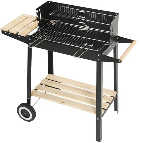 Charcoal BBQ Grill Smoker Barbecue Steel Rectangular Trolley Portable For Outdoor Camping Patio Garden W/Wheels & Shelves