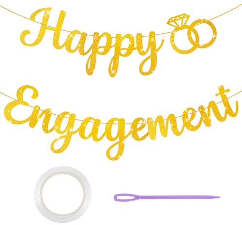 Glitzerndes „Happy Engagement“ Banner Goldene Verlobung Deko Verlobungsparty Dekoration Banners Happy Engagement-Dekor Engaged Banner Für Engagement Party (Gold,Kabellänge 5M)