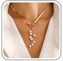 Cybche Boho Lange Perle Quaste Y Lariat Tropfen Halskette Gold Flach Fischgrätenkette Choker Barock Perle Schlange Kette Verschluss Toggle Schmuck Für Frauen