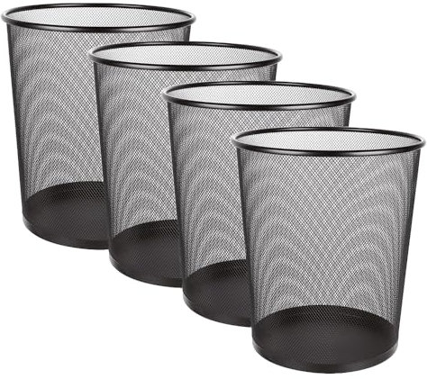 Home Vista Black Stainless Steel Mesh Office Bin 4Pk - Waste Paper Bin for Bedroom-Lounge-Under Desk, Durable & Lightweight Basket for Home & Office – Small Waste Paper Bins for Efficient Organization