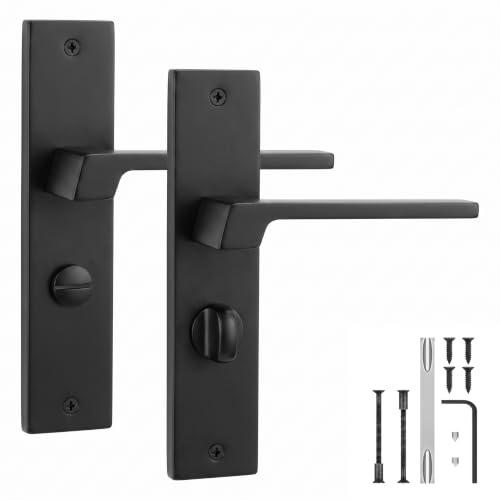 Decoranddecor Spectra Matt Black Bathroom Door Handles Internal WC Turn | Privacy Thumb Turn for WC & Bathroom Doors, Mortice Lock Sold Separately, Interior Door Handles, 200x45mm Plate