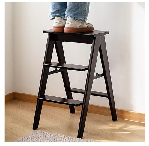 WIGSELBL Step Ladder 3 Tier Folding Anti Slip Step Stool Foldable Multi 3-in-1 Bamboo Step Ladder Lightweight Portable Wooden Step Stool Saving Space(Three steps)