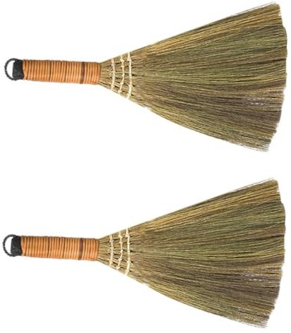 Petit Balai de Nettoyage Fait Main en Bois, Herbe, 2 Pièces | Travail Soigné, Usage Sûr, Rangement Pratique, Design Léger, pour Bureau et Maison, Outils Ménagers