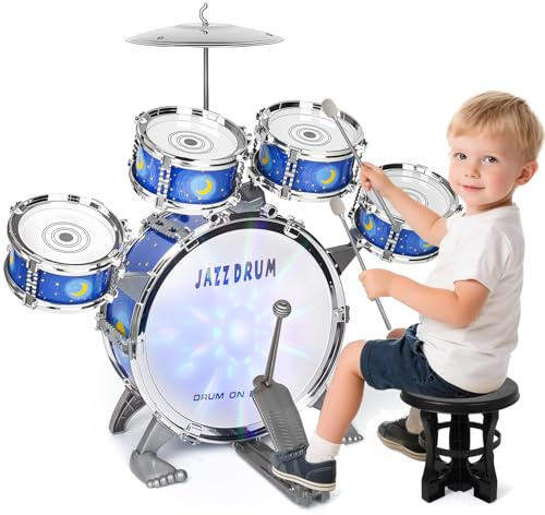 Kids Drum Set for Toddlers Ages 3-5 Musical Toy with Stool for Boys Girls