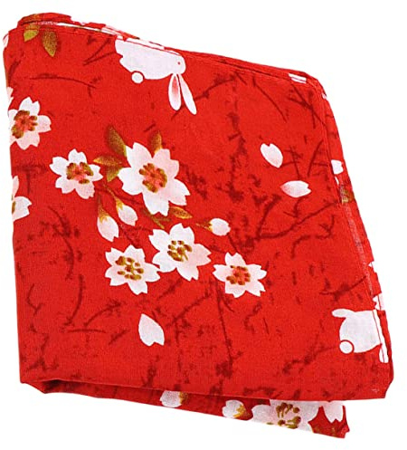 BESTYASH Japanisches Bento Lunch Einwickeltuch aus Robustem Faltbarem Stoff mit Kirschblüten und Kaninchenmuster Dekoratives Verpackungstuch für Lunchboxen und Geschenkverpackung