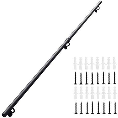 Black Metal Grab Bars - Wall Mounted Safety Staircase Handrail - Indoor/Outdoor Stair Railing Iron Handle(9ft/270cm)