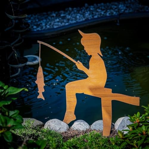 JACKANNA Oma und Opa Auf Bank Gartenstecker Herbst Metall -Rost Deko für Garten Oma und Opa Geschenk Winterdeko Draußen - aus Stabilem Eisen - Rostdeko Gartendeko (3)