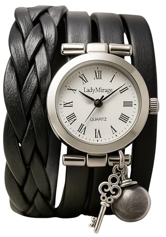 Lady Mirage - Echte Feder Echtleder Armbanduhr Damenuhr Wickeluhr - Geschenk für Sie - Handmade Geschenk - Geschenkidee für Freunden, Schwester, Geburtstag, Jahrestag, Weichnachten