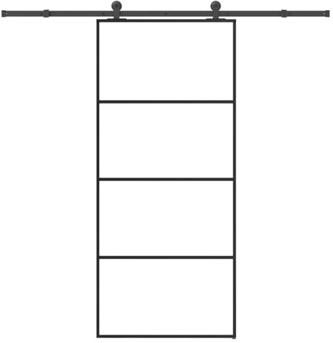 QJBSAVVA Schwarze Schiebetür 90x205 cm aus ESG-Glas und Aluminium, platzsparendes Türblatt mit Laufschiene und Beschlagset, mattiertes Design für Schlafzimmer, Bad, Büro und Flur