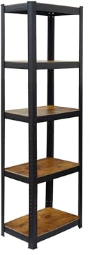 Relaxdays Étagère à Charges Lourdes en Acier, MDF Aspect Bois, 180x50x30 cm, 5 Niveaux, Noir/Marron