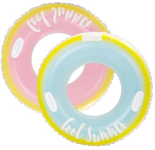 Lot de 4 flotteurs de piscine gonflables avec anneaux de tube de piscine, bouée de plage, fête pour adultes (bleu et rose, 88,9 cm avec poignées)