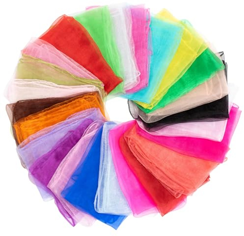 Kunoli 24 Stück Jongliertücher Kinder, Bunte Tücher Baby, 60×60 cm Square Bunte Tücher Kinder Geeignet für Kinderaufführungen wie Tanz Kinderfeste Sinnesaktivitäten