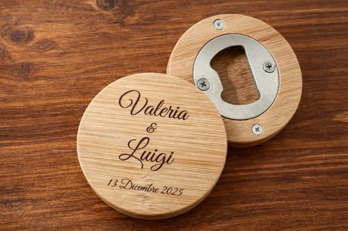 Apribottiglie Magnetico Personalizzato in Legno –10 pezzi- Segnaposto Matrimonio con Incisione Nome e Data – Bomboniera Utile per Nozze, Anniversario, compleanno, comunione, battesimo,Eventi