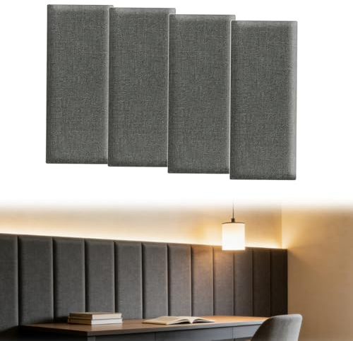 YuLiMirich 4 Stück Wandpaneele Gepolstert, 40x20cm Polsterpaneele Wandpolster Selbstklebend, Wandkissen als Kopfteil oder Prallschutzpaneel Verwendbar, Rechteckige Deko-Wandpaneele (Dunkelgrau A)