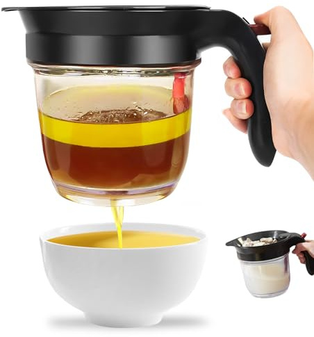 Bryzal Fetttrennkanne für Soßen, Fettabscheider 1000ML | Doppelfiltrations Fetttrenner, Ein Knopf Pressefreigabe Spender, Einfaches Abscheiden von Fett