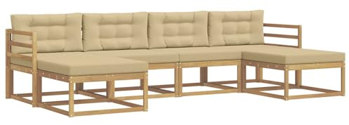 vidaXL Outdoor-Sofagarnitur mit Kissen 6 pcs Weiß und Beige, Moderne Akazien-Gartenmöbel, wetterfester Sofa-Set, stylische Sitzgelegenheit für Terrasse und Pool