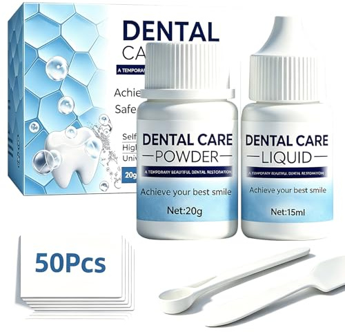 Ciment Dentaire,Colle Pour Couronne Dentaire,Kit Réparation Dentaire, Ciment Dentaire Semi-permanent,Pour Refixer les Couronnes et les Bridges : une Solution Simple et Durable(20g+15ml+50pcs)