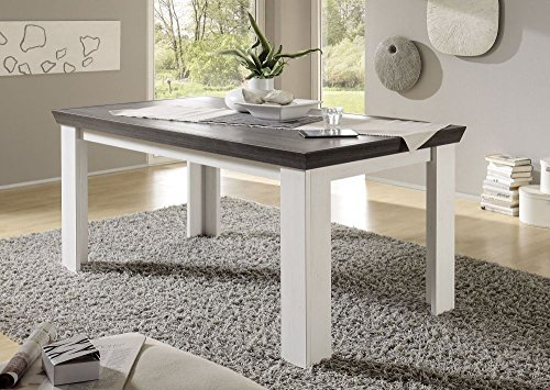 Esstisch Lyon - in Pinie weiß Nachbildung, Wengenachbildung in 159x76x89 cm, Esszimmertisch, Küchentisch, Speisezimmer, Esszimmer, Wohnzimmer, Küche
