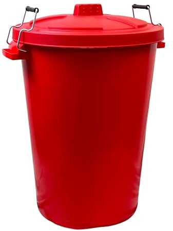 Easy Shopping 85 Litre 85L Extra Large Colour Plastic Dustbin Garden Bin Clip on Locking Lid Heavy Duty for Rubbish Recycle Waste Animal Feed Storage Unit (1, Red)