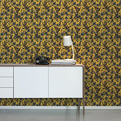 Üppige florale TapeteVictorias Delight mit Paradies Vögeln und Blumen im victorianischen Stil in gelb passt zu Little Greene FarbenGMM Blumentapete für edle Räume (Muster 20 x 46,5cm)