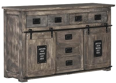 MASSIVMOEBEL24.DE Railway Sideboard Mango Größen 2, Farbe:grau lackiert, Größe:150x45x90 cm (BxTxH)