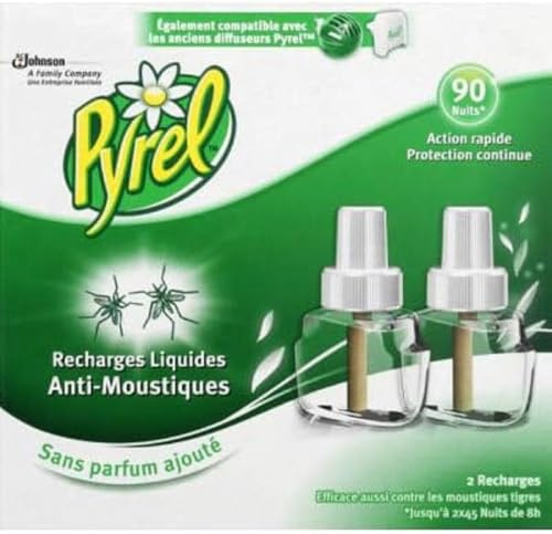 Pyrel - Recharges Liquides - Anti-Moustiques - Sans Parfum Ajouté - 2 Recharges de 2 x 45 Nuits de 8 h (2 x 27 ml )
