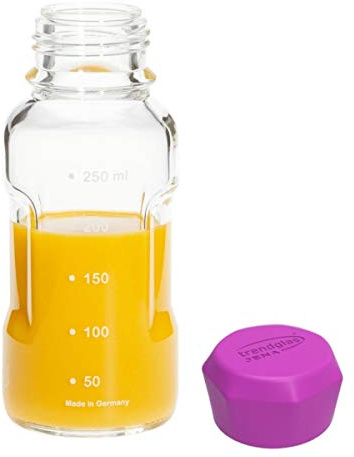 Trendglas Jena - BLUE OCEAN - Trinkflasche 0,25 Liter mit lila Kappe (330026)