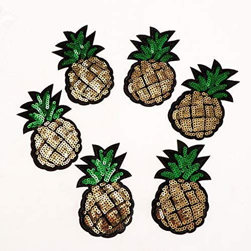 non-brand 6 Pcs Ananas Patches Pailletten Patch Aufnäher Aufbügler Bügelbild Sticker Abzeichen