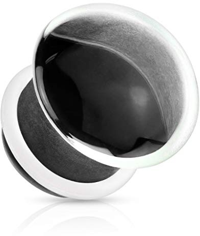 eeddoo Damen & Herren Flesh Tunnel Plug aus Glas Klar farbig hinterlegt mit O-Gummiring