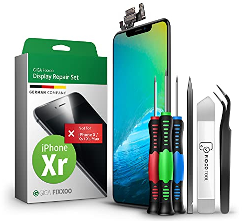 GIGA Fixxoo iPhone XR Remplacement d'écran Kit Complet LCD Noir; avec écran Tactile, vitre d'écran Rétina, caméra et capteur de proximité - Installation guidée pour Une réparation Facile