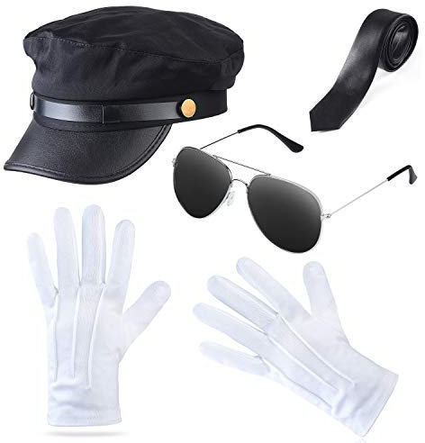 Beefunny Chauffeur Kostüm Limo Taxi Fahrermütze Handschuhe Set (D)