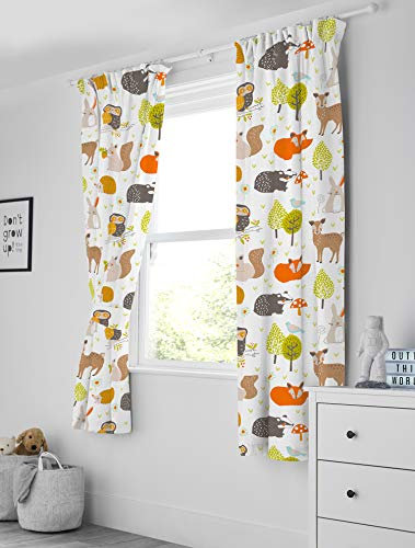 Bloomsbury Mill – Waldtiere – Gefüttertes Gardinenpaar mit Raffhalter für Kinder – 168 cm x 183 cm