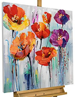 KunstLoft Leinwandbild | 100% HANDGEMALT | 80x80cm | Gemälde 'Bunter Blumengruß' | Blüten | Bunt | Wandbild Wohnzimmer