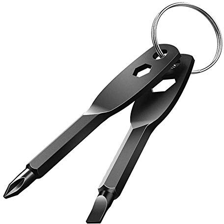 GUSATOLAS Mini Screwdriver Set 4 in 1 Flathead and Phillips Screwdriver Stainless Steel EDC Multi Tools Keyring Outdoor Multitool Keychain Black