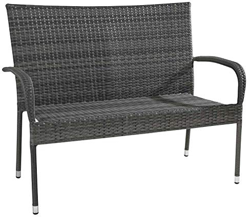 Möbel Jack Gartenbank Sitzbank Balkonbank | BxHxT 120x94x63 cm | Kunststoffgeflecht | Grau | 2-Sitzer