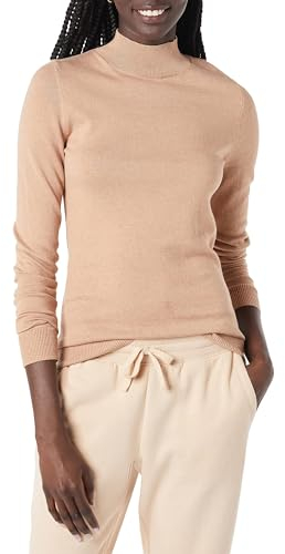 Amazon Essentials Damen Leichter Pullover mit Stehkragen (in Übergröße erhältlich), Taupe Meliert, M