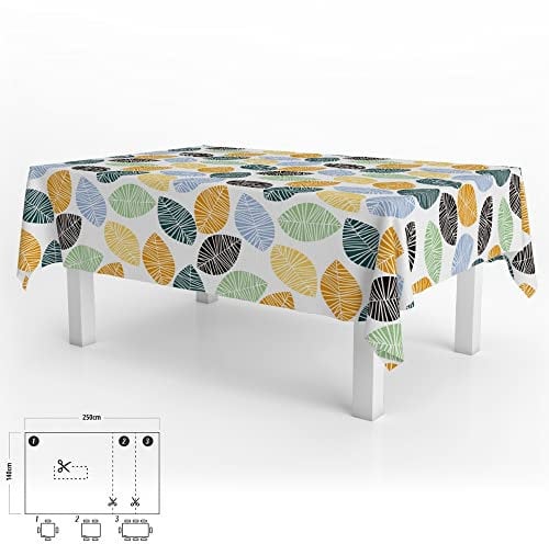 ORYX Mantel Hule Rectangular Hojas Colores Impermeable Antimanchas PVC 140x250 cm. Recortable Uso Interior y Exterior