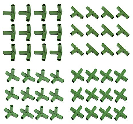 INIFLM Lot de 48 connecteurs de cadre de jardinage de 11 mm, 4 types de connecteurs en plastique pour cadre de serre, raccords de joints de tuyaux verts pour support de plantes