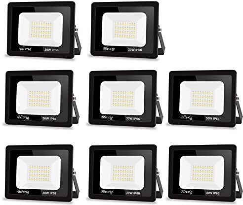 Blivrig 8PCS Foco LED Exterior 30W 3000LM, Luces LED Exterior Blanco Cálido 3000K, Foco Proyector LED, Luz de Seguridad Impermeable IP66, Proyector LED Exterior para Jardín,Patio,Parque, Garaje