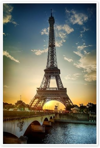 Eiffelturm und Pont d'Iena an der Seine in Paris Poster 40 x 60 cm Blau Wandbilder Wanddeko